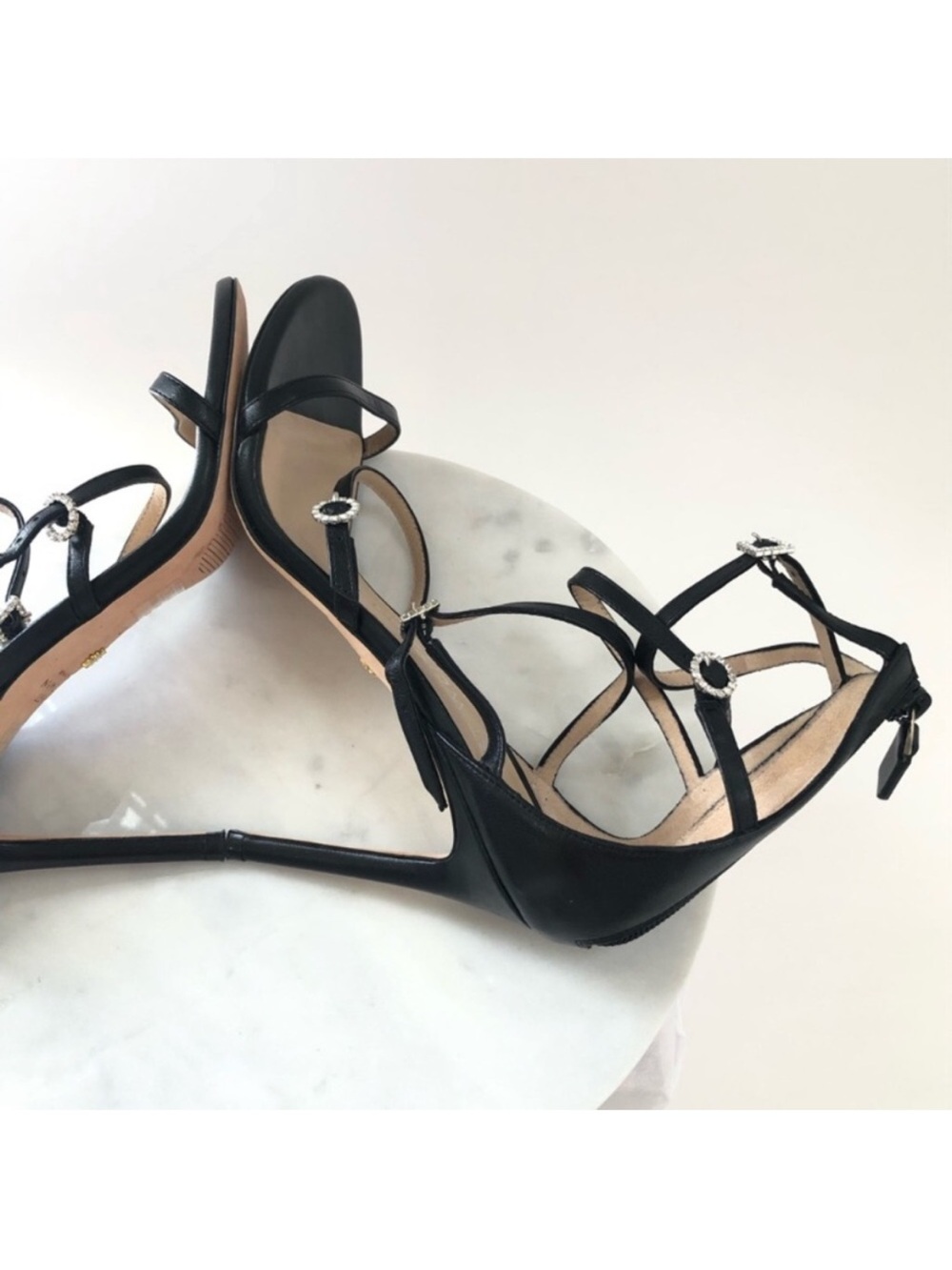 Stuart Weitzman Black Strappy Crystal-Accent Stiletto - Picture 10 of 16